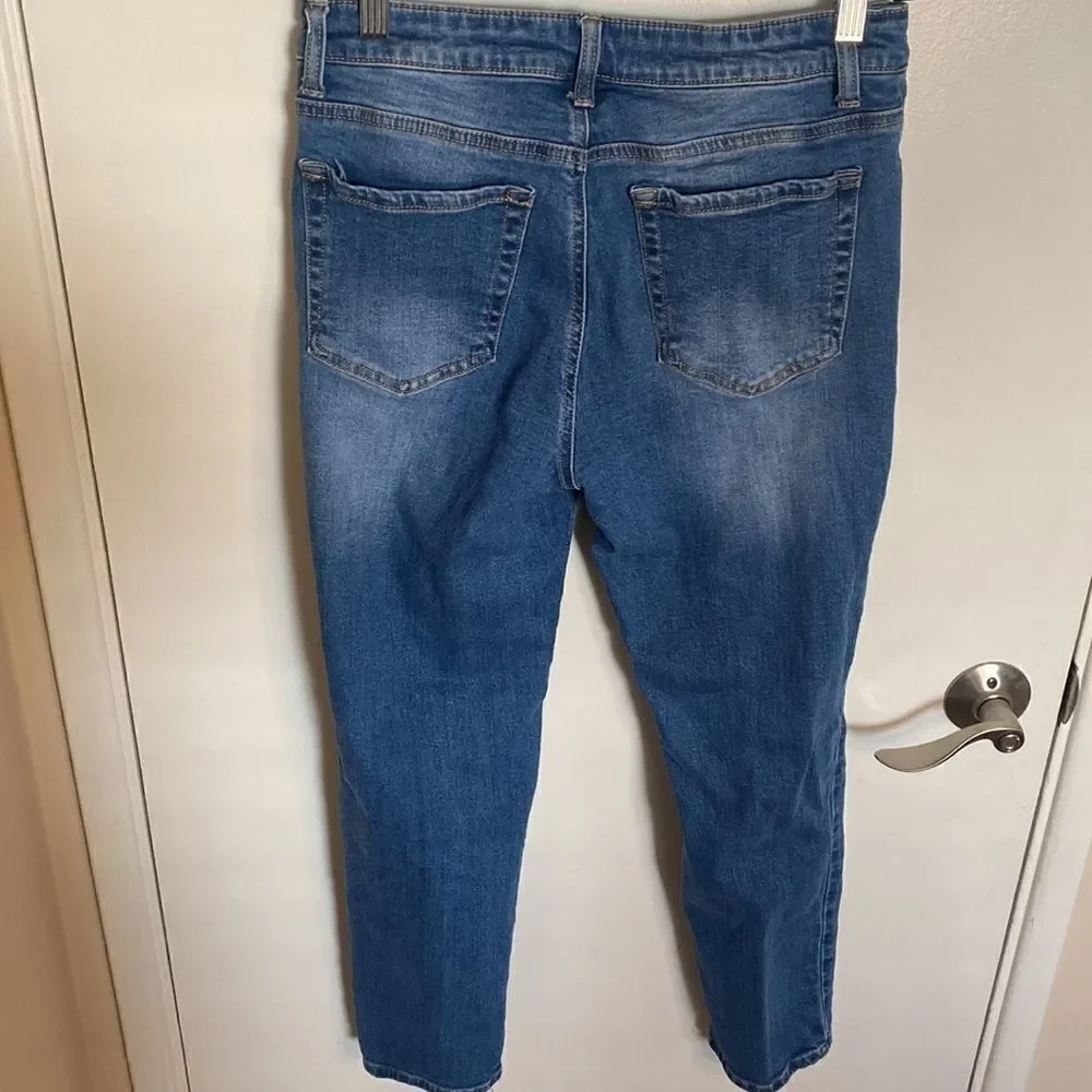 Black Label-distressed jeans medium blue wash-cropped ankle- stretchy- size 29